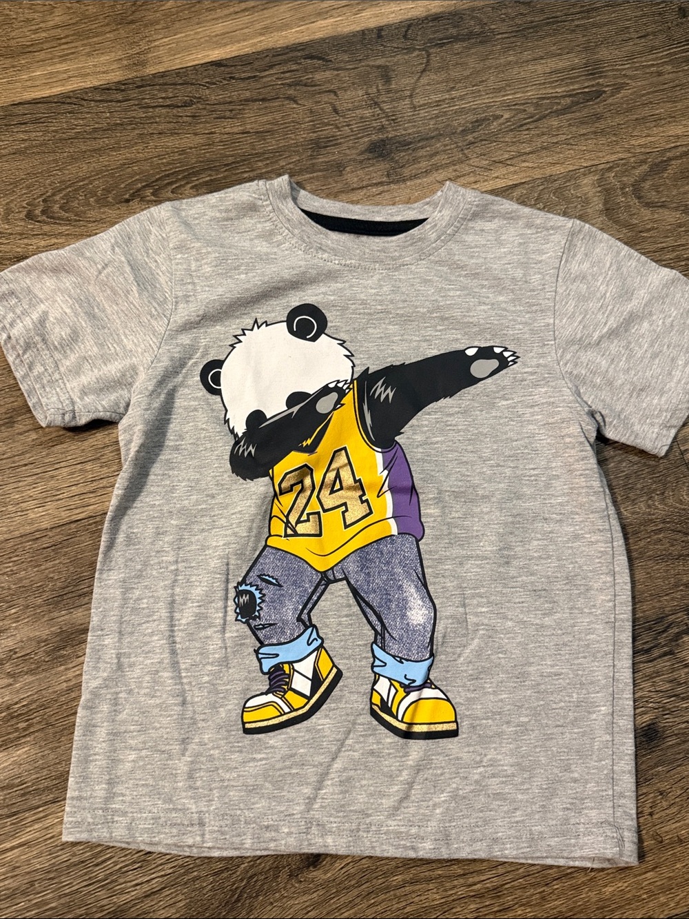 Kids Grey Panda Graphic Tee with Yellow Jersey